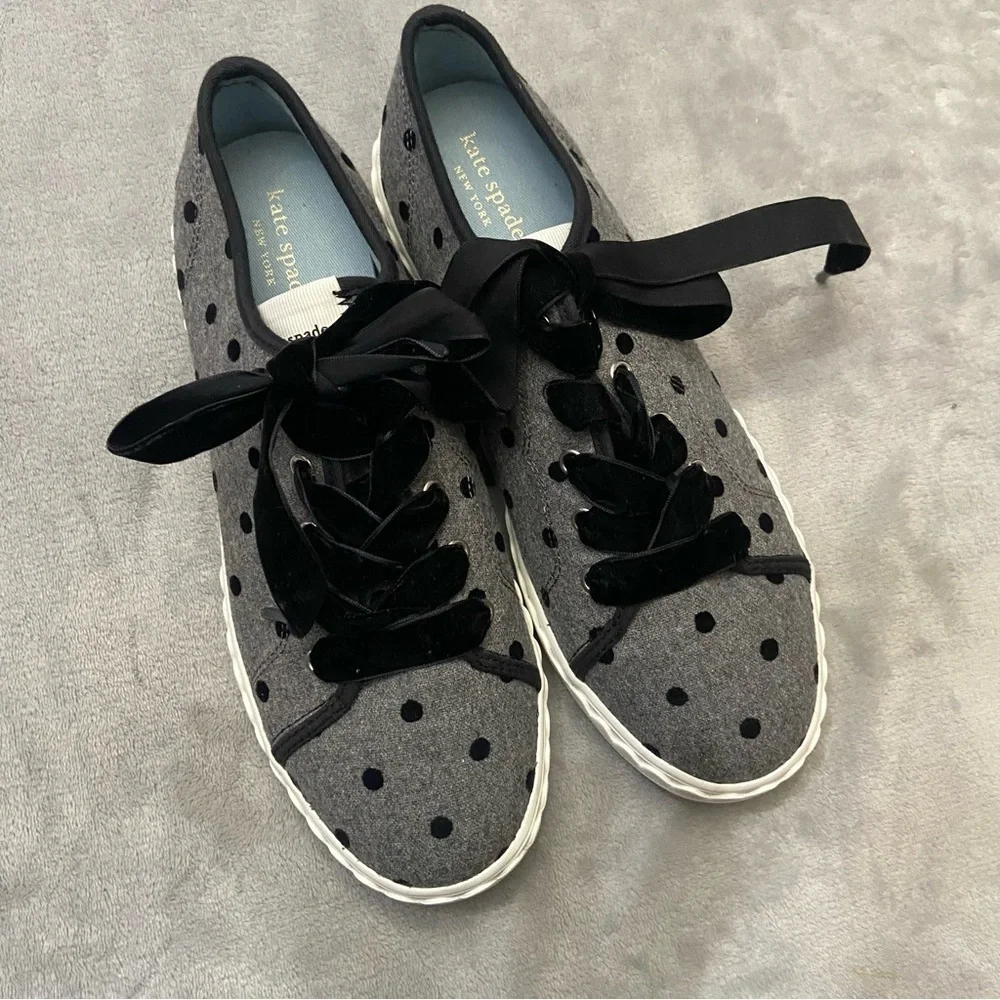 Kate Spade Vale Gray/Black Polka Dot Lace-up Sneakers Size 8 B